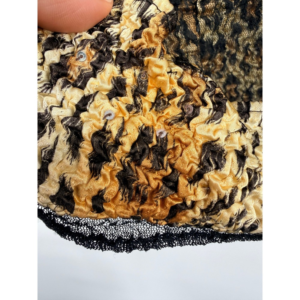 Alberto Makali Blouse Womens Medium Brown Leopard Excellent Sequin Lace Crinkle - Picture 6 of 10